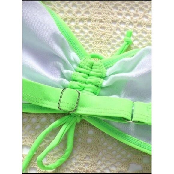 Florescent green drawstring bikini sz Medium - Picture 2 of 6